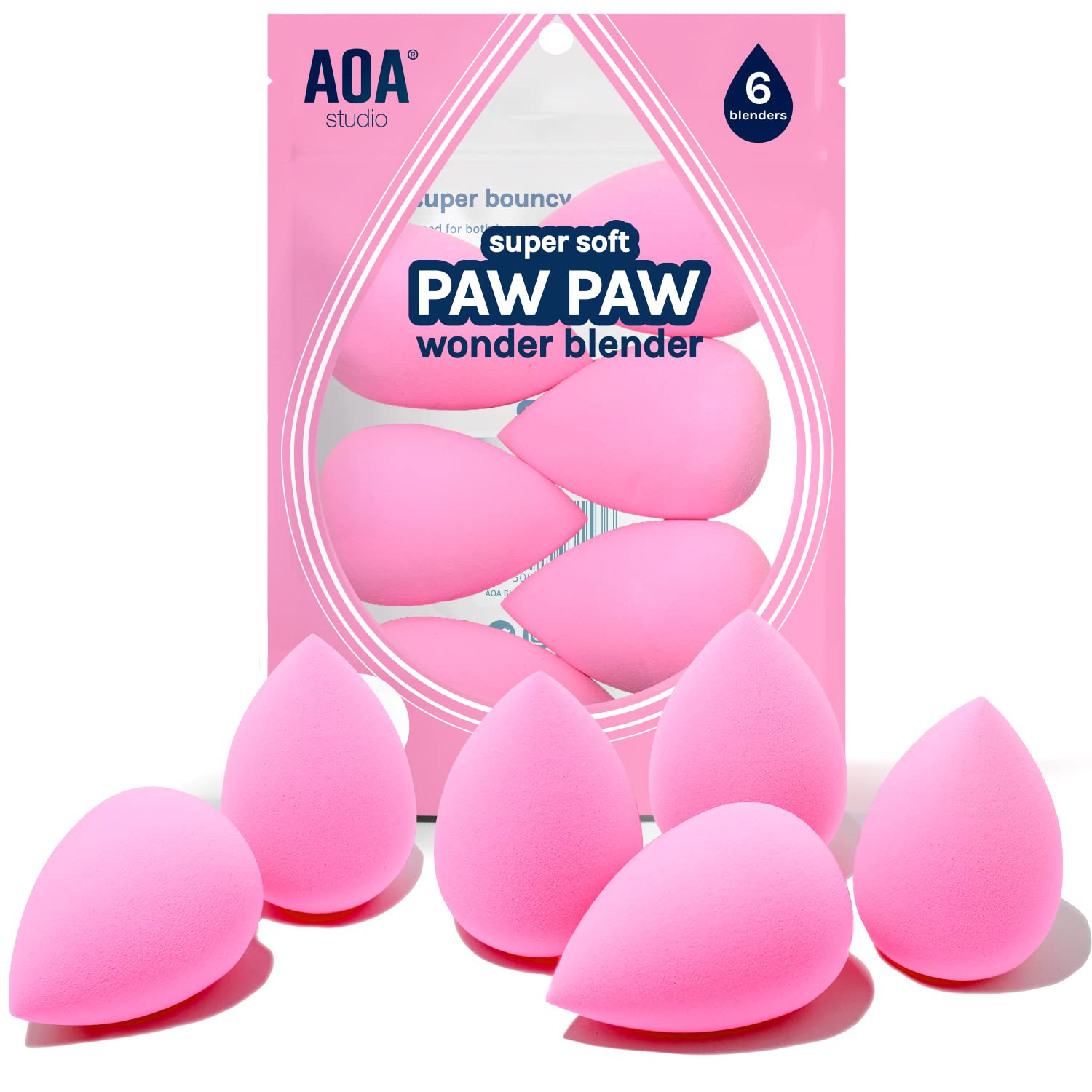 AOA Studio Collection makeup Sponge Set Latex Free and High-definition Set of 6 makeup Wonder blender For Powder Cream and Liqui