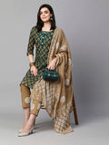 Anni Designer Women'S Cotton Blend Printed Straight Kurta With Pant & Dupatta (Sayara-Green_M_Green_Medium),Green,M,,,