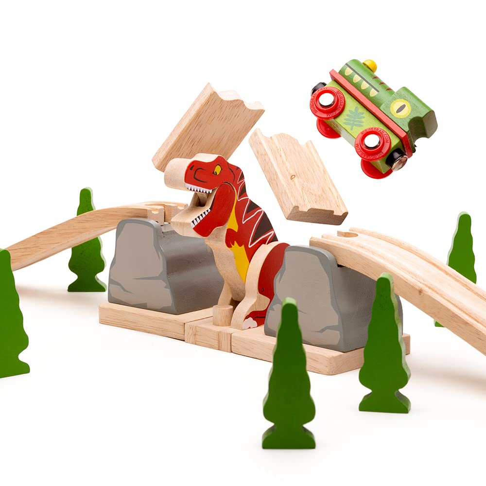 Bigjigs Rail, T-Rex Bursting Bridge, Wooden Toys, Dinosaur Toys, Bigjigs Train Accessories, Dinosaur Track, Wooden Train Sets, T