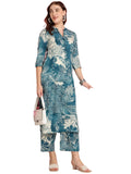 Anni Designer Women'S Rayon Blend Straight Printed Kurta With Pant (Tomsk Teal_Xxl_Teal_Xx-Large),Teal Blue,2XL