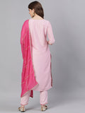 Ishin Women'S Viscose Rayon Embroidered A-Line Kurta Suit Set With Dupatta & Pants Kpldpnkmp-10063_Xl_Pink