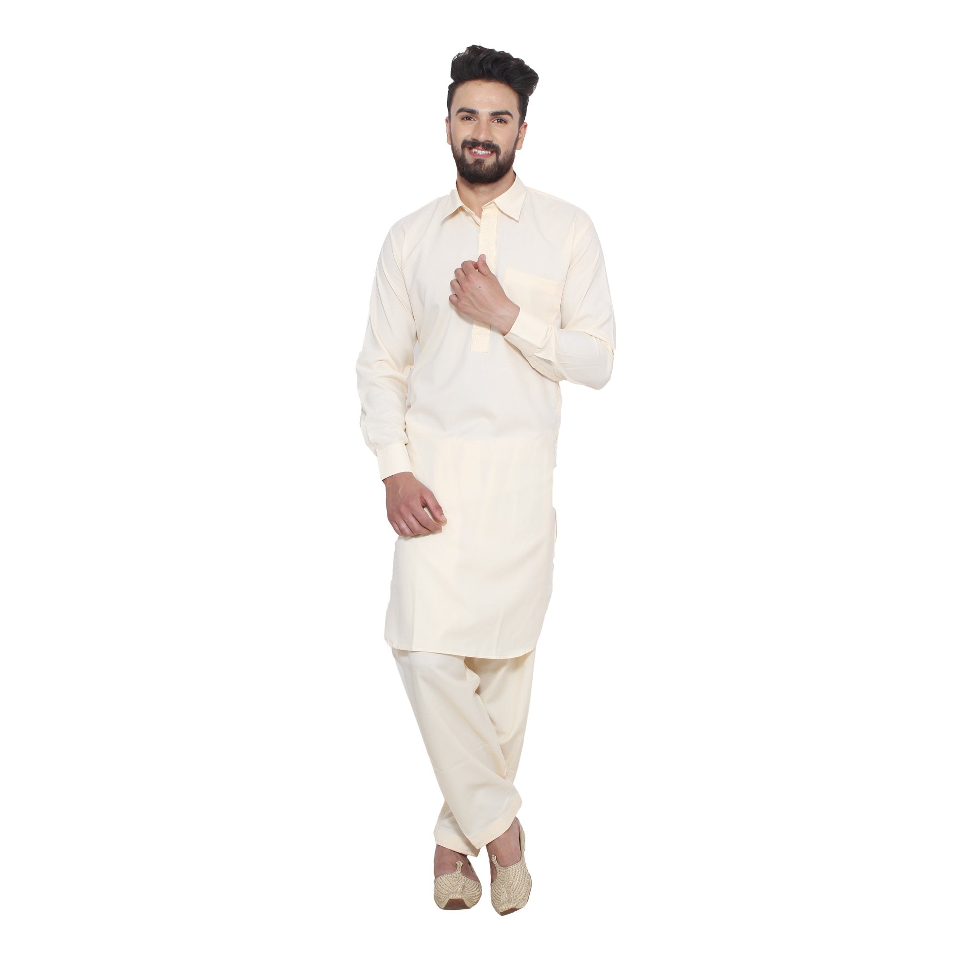 Sojanya (Since 1958 Men'S Fawn Cotton Blend Pathani Kurta & Salwar Set Size Xxl