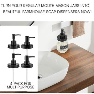 Onsogi Regular Mouth Plastic Mason Jar Soap Dispenser Pumps and Lids- Rust-Proof Mason Jar Accessories Rustic Farmhouse Kitchen