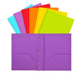 INFUN Plastic Pockets Folders with Brads, Heavy Duty School Folders with Prongs and Pockets, Letter Size Multicolor Folders, 6 P