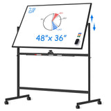 Large Rolling White Board, 48x36 in Double-Sided Mobile Whiteboard, maxtek Reversible Magnetic Dry Erase Board Easel Standing Wh