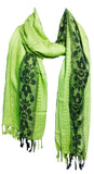 Saba Women And GirlS Fancy Viscose Self Jaquard Side Border Scarves, Scarf, Stole (Pista Green)