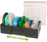 Cleanclue Expandable Kitchen Cabinet Organizer for Food Storage Container Lids, Bamboo Drawer Caddy Adjustable Dividers, Box for