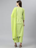 Anni Designer Women'S Polycotton Straight Kurta With Palazzo & Dupatta (Kairav Light Green_Xxl_Green_Xx-Large),Green,2XL,,,
