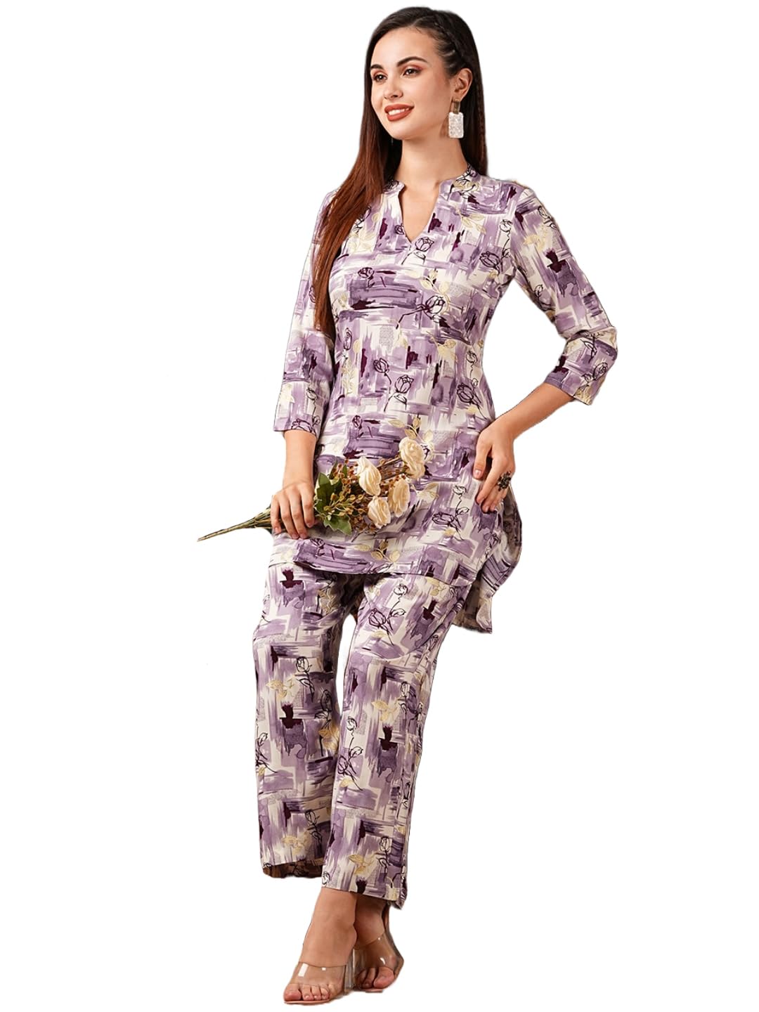 Anni Designer Women'S Cotton Blend Printed Ethnic Co-Ord Set (Tamar Purple-Nw_L_Purple_Large),Purple,L