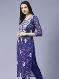 Anni Designer Women'S Printed Georgette Chikankari Embroidered Kurti (Gori-Blue_S_Blue_Small),Blue,S,Georgette,Regular,One Kurta