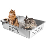 Homegroove Extra Large Stainless Steel Litter Box, 28x20x6 XXXL Metal Cat Litter Box for Big Cats with High Sides, Cat Litter Pa