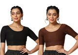 Toplot Cotton Blend Lycra Stretchable Readymade Blouses Pack Of 2 (Combo-5058-Blk-Cof-36) Black-Coffee,Black-Coffee,36,B0CV5651HT