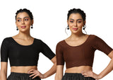 Toplot Cotton Blend Lycra Stretchable Readymade Blouses Pack Of 2 (Combo-5058-Blk-Cof-44) Black-Coffee,Black-Coffee,44,B0CV58RG7G