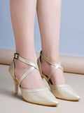 Shoetopia Women'S Golden Patent Leather Heels || Cross Strap Closed Toe Pumps With Buckle || Stylish High Heel Perfect For Office Weddings Cocktail Parties & Formal Events Eu38,Golden,5,B0F7LYT4J1