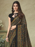 Satrani Women'S Silk Crepe Floral Printed Saree With Unstitched Blouse Piece(2858S2471N_Black & Multi)