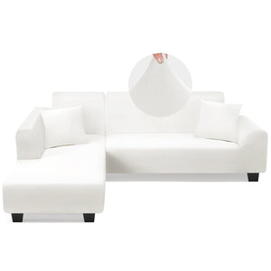 Sectional Couch Covers L Shape Sofa Covers Super Stretch 2Pcs Sofa Slipcovers For 3 + 3 Seaters Sectional Chaise Slipcover With 2Pcs Pillow Covers For Pets Kids, White,Sofa Slipcovers