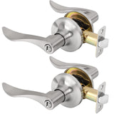 RAFECIEE Privacy Door Handle with Lock Keyless Door Lever for Bathroom and Bedroom Satin Nickel Wave Style Interior Door Handles