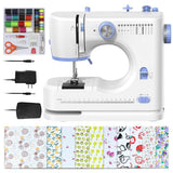 MOWLIE Sewing Machine for Beginners with Sewing Threads Kit(20Pcs Fabric & 32Pcs),Portable Sewing Machine with 12 Built-in Stitc