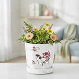 Xtore Elegant Lotus Ceramic Planter With Drainage Saucer | Decorative Indoor Flower Pot For Living Room, Office Desk, Shelf & Bo