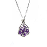 DND D20 Dice Necklace - Interchangeable Stainless Steel Cage for d&d Dice, Dice Pendant DND Gift for Dungeon Master, D&D Player and RPG Gamer (Purple)