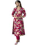 Anni Designer Women'S Cotton Blend Straight Printed Kurta With Pant (Dhun Pink_L_Pink_Large),Pink,L