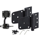 HOME MASTER HARDWARE Self-Closing Gate Kit Black - 3.5 in Spring Tee Hinges 2 Pack + Self-Adjusting Gate Latch 1 Pack