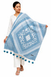 Manra WomenS Wool Blend Geometric Pattern Winter Stole With PomPom Tassels|Sky Blue| Free Size