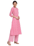 Anni Designer Women'S Cotton Printed Straight Kurta With Palazzo (Majvi Pink_M_Pink_Medium),Pink,M,Cotton,Straight,Dupatta, Palazzo