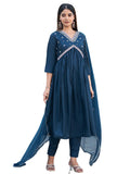 Sanisa Women's Art Silk Sequence Embroidery Work Alia Cut Kurta with Pant and Dupatta Set| Ethnic Set | Suit Set | Kurta Set(163