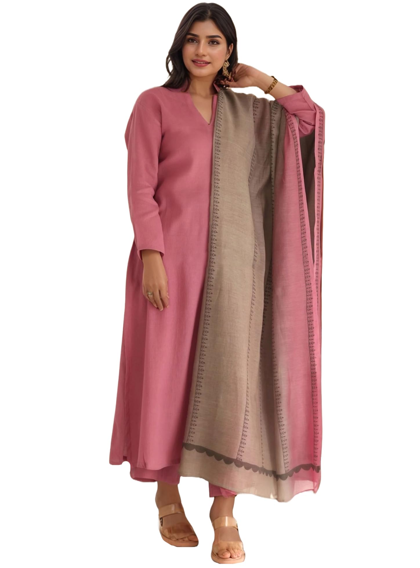 Anni Designer Women'S Rayon Viscose Straight Solid Kurta With Pant & Dupatta (Kamleya Pink_Xl_Pink_X-Large),Pink,XL