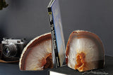 AMOYSTONE Agate Book Ends Shelves Decorative Geode Bookend Large Crystal Bookends Quartz Decor Nature Brown with Rubber Bumpers(