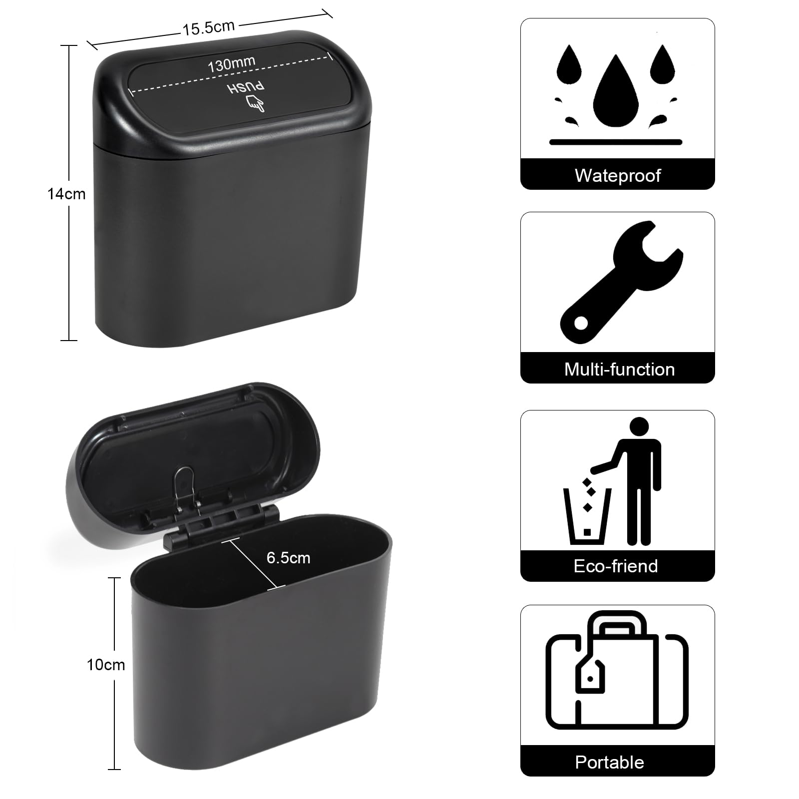 EnthuLove 2 Packs Mini Car Trash Can Bin with Lid and 150pcs Trash Bags,Car Trash Can Bin,Car Garbage Trash Can Storage for Fron