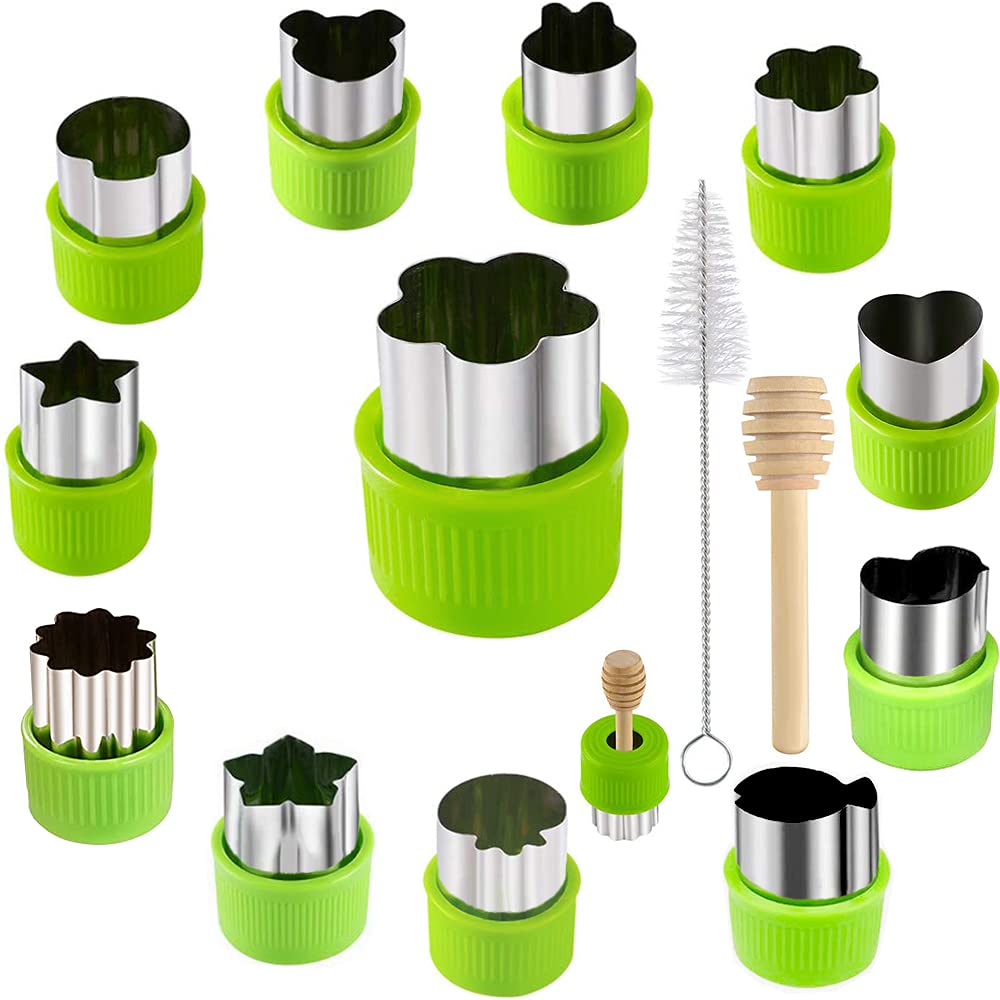 14 Pcs Fruit Vegetable Cookie Cutters Shapes Sets Stainless Steel Food Mini Pie Cookie Stamps Mold for Kids Baking,Bento Box and
