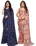 Satrani Womens Pure Georgette Saree (2041S575N_3112S2154N_Navy Blue | Light Brown)
