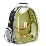 Bird Traval Carrier Cage, Polarized Tinted Brown Space Capsule Astronaut Backpack to Carry Parakeet Cockatiel Parrot with Metal 