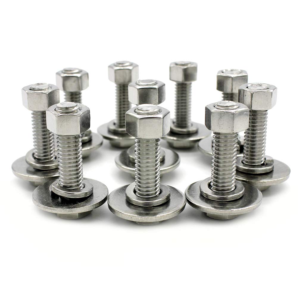 (6 Sets) 3/8-16x1-3/4 Stainless Steel Hex Head Screws Bolts, Nuts, Flat & Lock Washers, 18-8 (304) S/S, Fully Threaded by Bolt