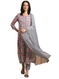 Gosriki Women'S Rayon Blend Straight Printed Kurta With Pant & Dupatta (Bhoomika Grey-Gs_M_Grey_Medium),Grey,,B0DK9PMX6R