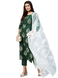 Gosriki Women'S Cotton Blend Printed Straight Kurta With Pant & Dupatta (Flower-Nw-Green_Xxl-Gs_Green_Xx-Large),Green,2,B0BFB6RMSK