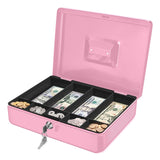 Flexzion Cash Box with Money Tray and Lock - Metal Cash Box for Small Businesses, 9-Compartment Pink Money Box with Removable Tr