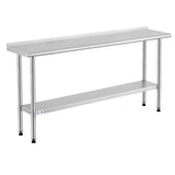ROCKPOINT Stainless Steel Table for Prep & Work with Backsplash 14x72 Inches, NSF Metal Commercial Kitchen Heavy Duty Table with