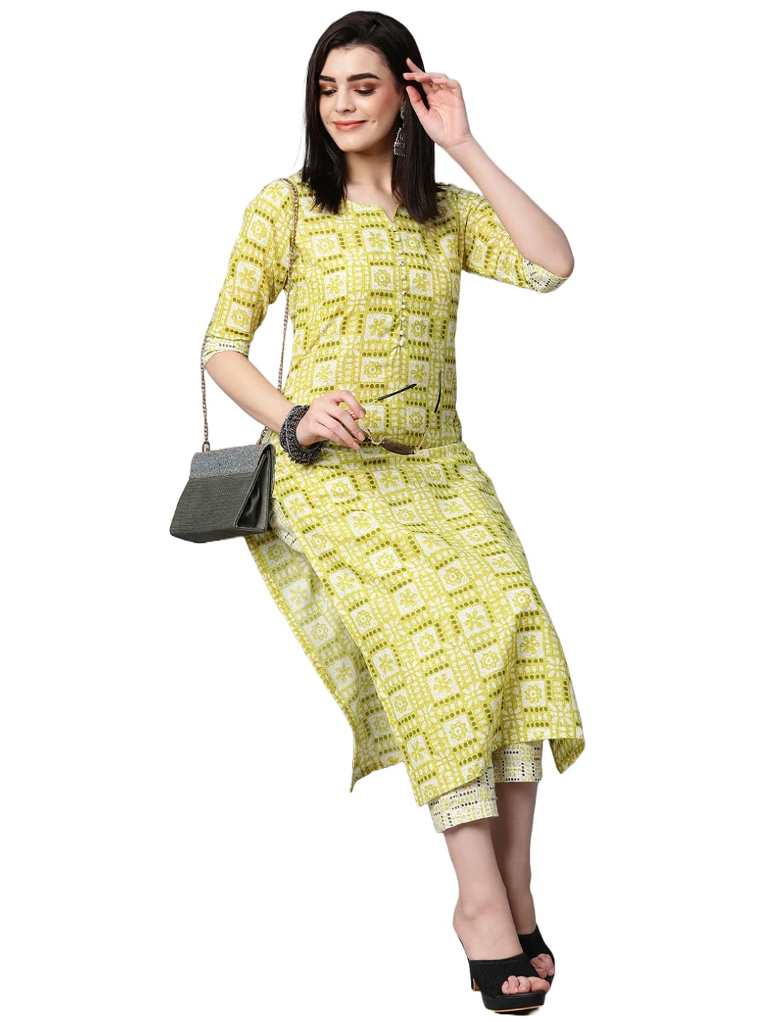 Gosriki Women'S Cotton Blend Straight Printed Kurta With Pant Set (G20 Green-Nw-Gs_Xxl_Green_Xx-Large),Green,2,B0CJC6GDLN