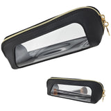 1 PACK Clear Makeup Bag, Leather Makeup Brush Bag, Double Sided Clear Toiletry Bag for Women, Portable Brush Bag Transparent Tra