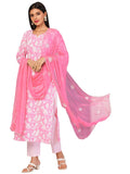 Gosriki Women'S Cotton Blend Straight Printed Kurta With Pant & Dupatta (Mei Pink-Nd-Gs_S_Pink_Small),Pink,,B0D4J896J7