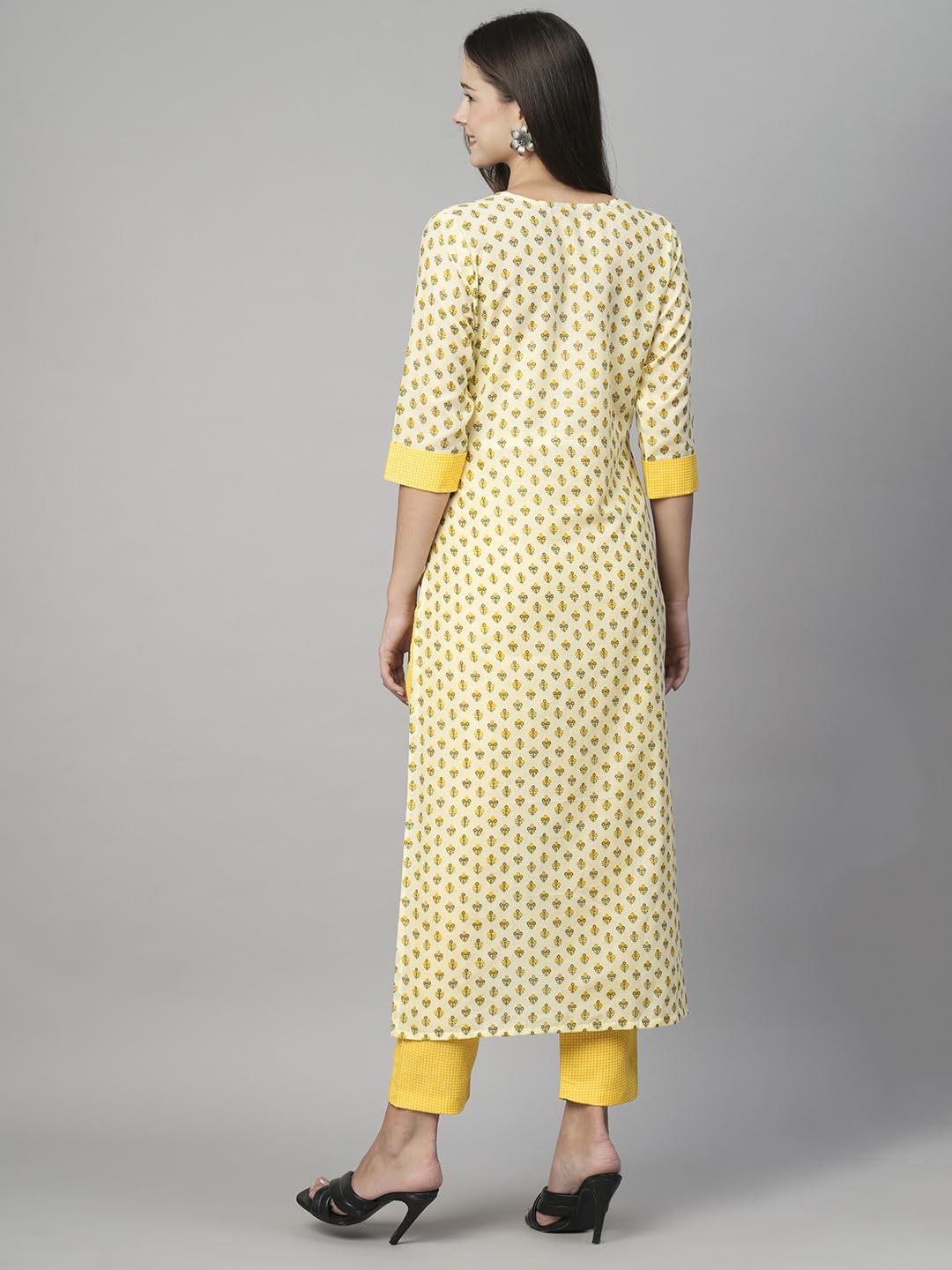 Anni Designer Women'S Cotton Blend Printed Straight Kurta With Pant (Otti Mehandi-N2W_L_Mehandi_Large),Mehandi,L,Cotton Blend,Regular,Kurta