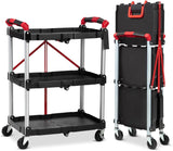Collapsible Rolling Cart with Wheels, 3 Tier Rolling Utility Cart, No Installation Required, Wheels Lock to Maintain Stability, 