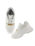 Shoetopia Chain Detailed White Sneakers For Girls-Eu40,Bronze,7,B0D5HCH1KP