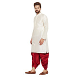 Sojanya (Since 1958 Men'S Dupion Silk Dhoti Kurta Set Off-White And Maroon M