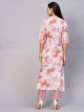 Anni Designer Women'S Cotton Blend Printed Straight Kurta With Pant (Ps-Pink-Nw_Xl_Pink_X-Large),Pink,XL,Cotton Blend,Regular,Pants