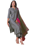 Anni Designer Women'S Rayon Viscose Solid Straight Kurta With Pant & Dupatta (Mogul Grey-Vks01_Xxl_Grey_Xx-Large),Grey,2XL,,,