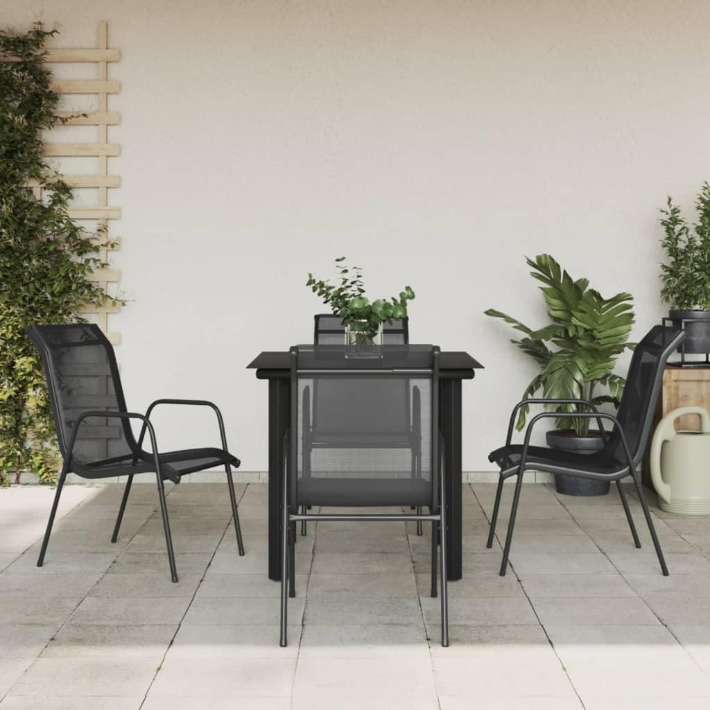 Vidaxl 5-Piece Patio Dining Set In Black Steel And Textilene - Modern Outdoor Furniture For Garden, Balcony Or Deck